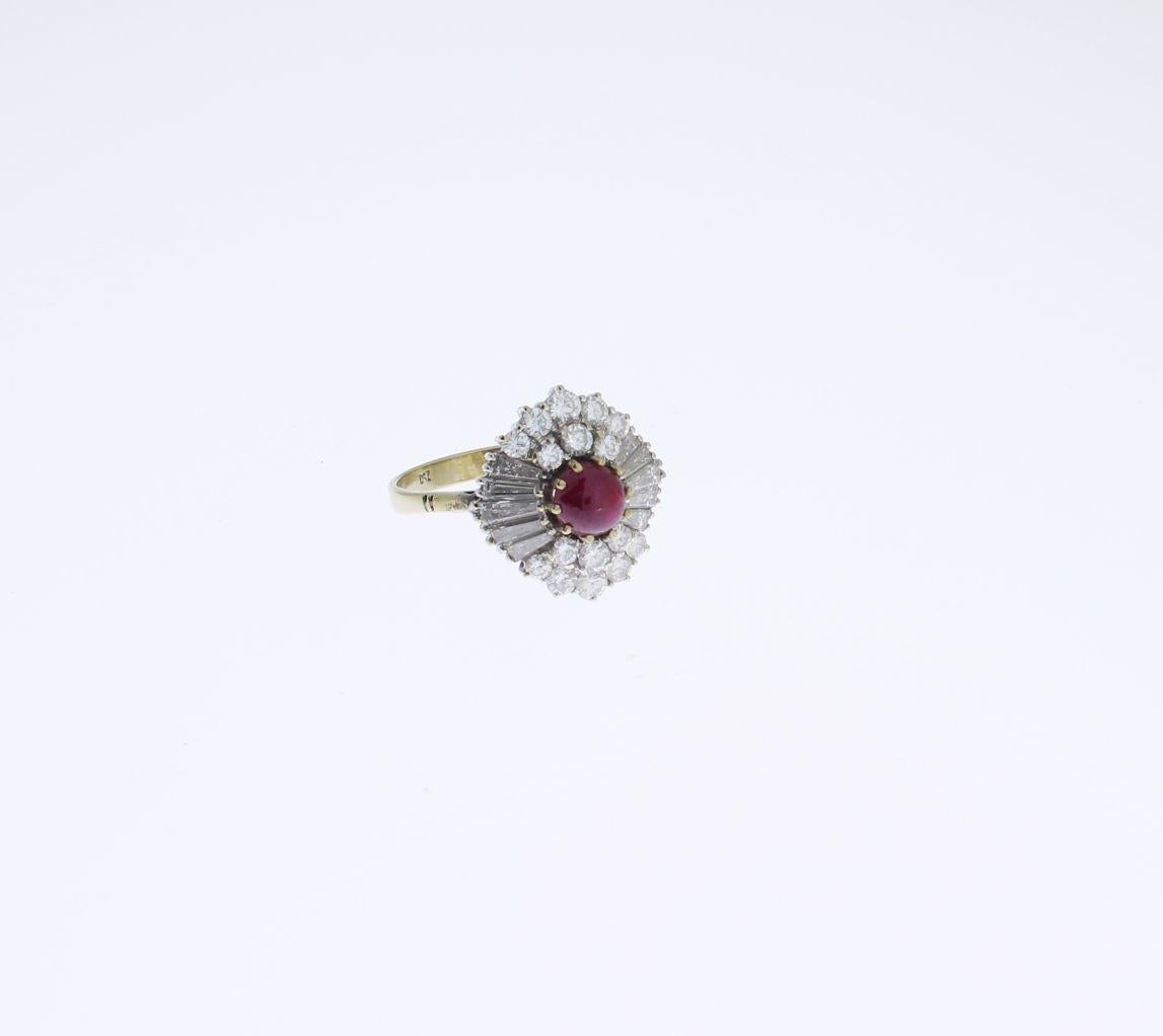 Art Deco Ruby and Diamonds 18 Carat Gold Cocktail Ring For Sale