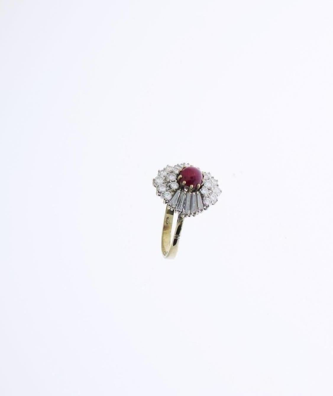 Cabochon Ruby and Diamonds 18 Carat Gold Cocktail Ring For Sale