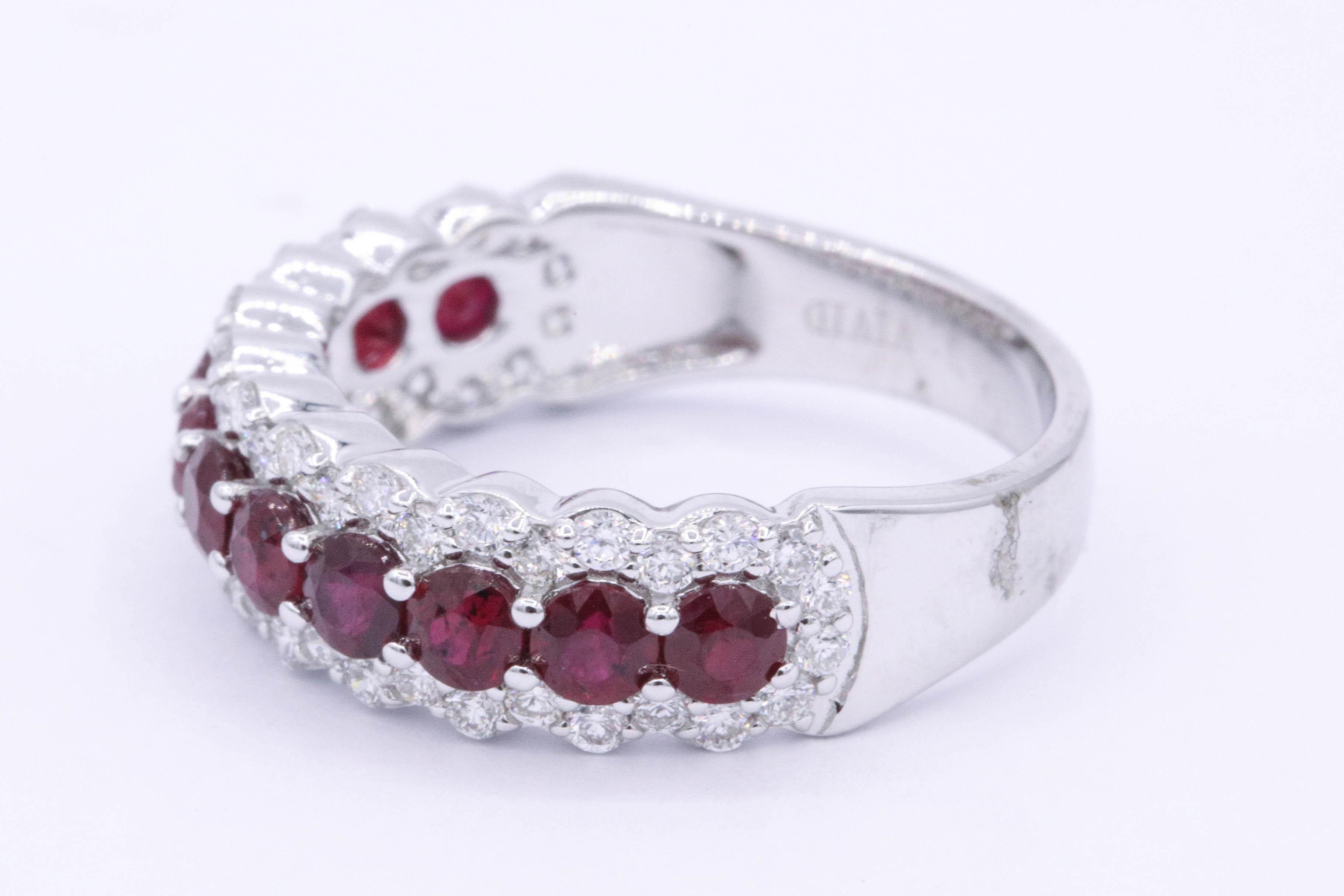 Contemporary Three Row Ruby Diamond Wedding Band 1.70 Carats 18K