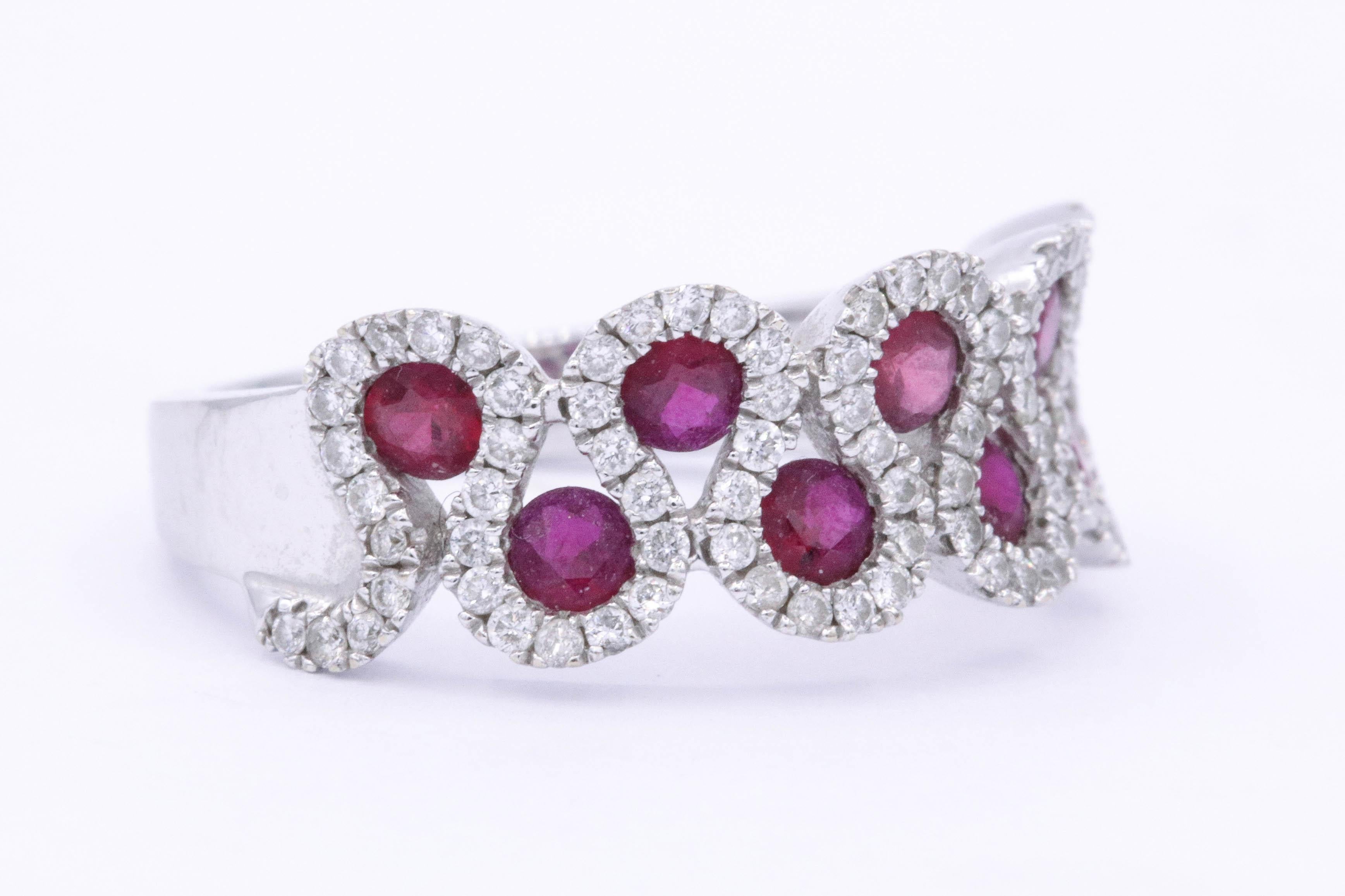 Contemporary Ruby and Diamonds Cocktail Ring For Sale