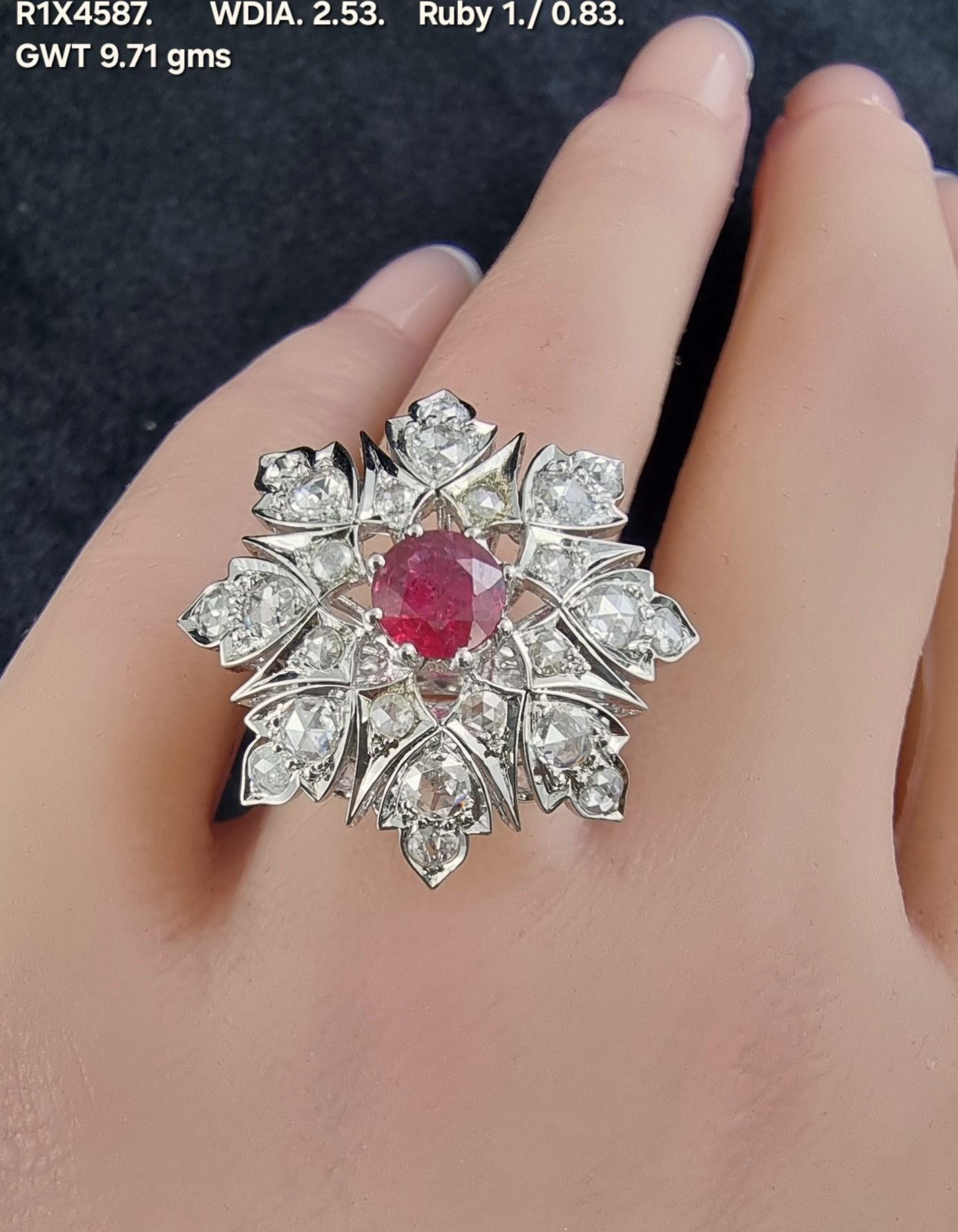 Art Deco Ruby and Diamonds Cocktail Ring For Sale