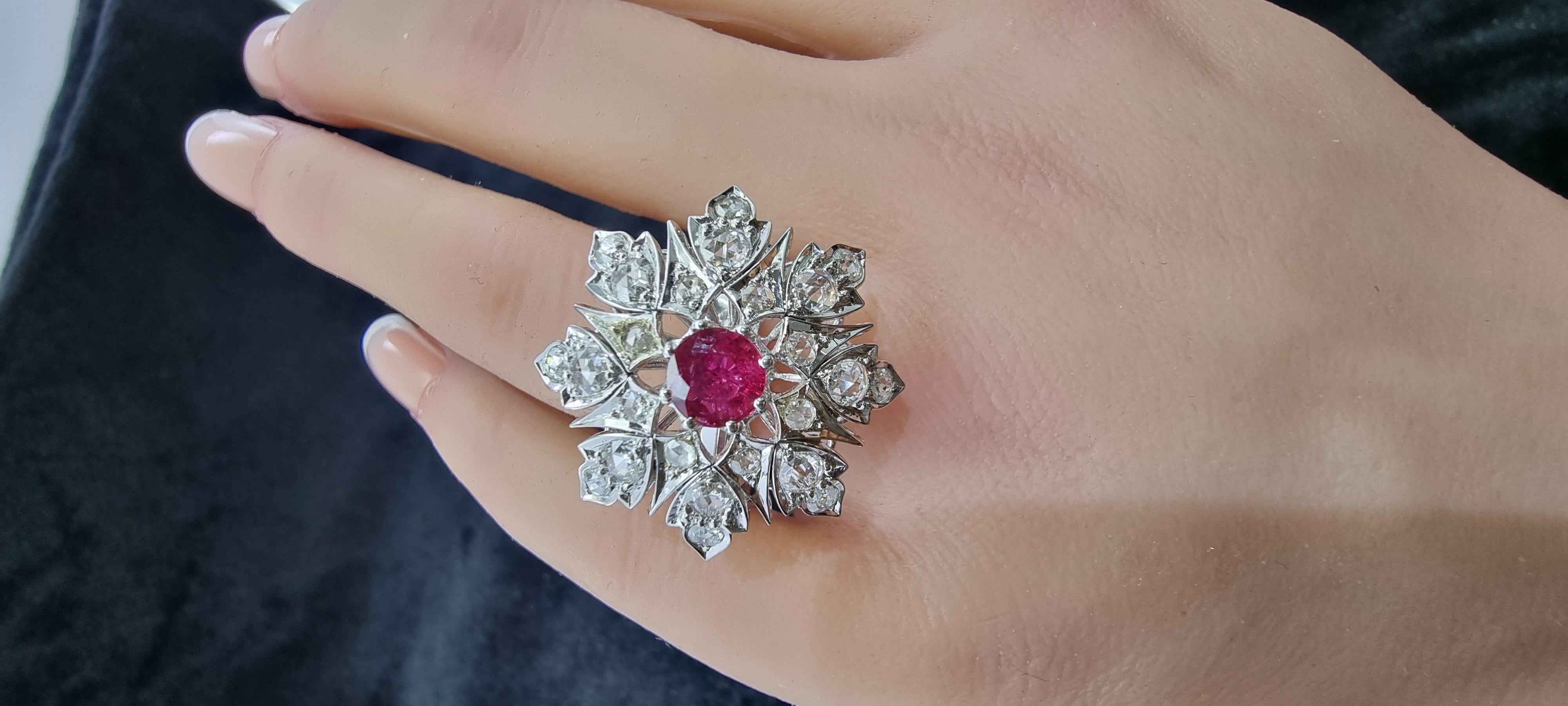 Round Cut Ruby and Diamonds Cocktail Ring For Sale