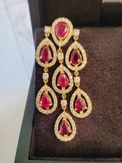 Ruby and Diamonds Dangle Earrings in 14K Yellow Gold