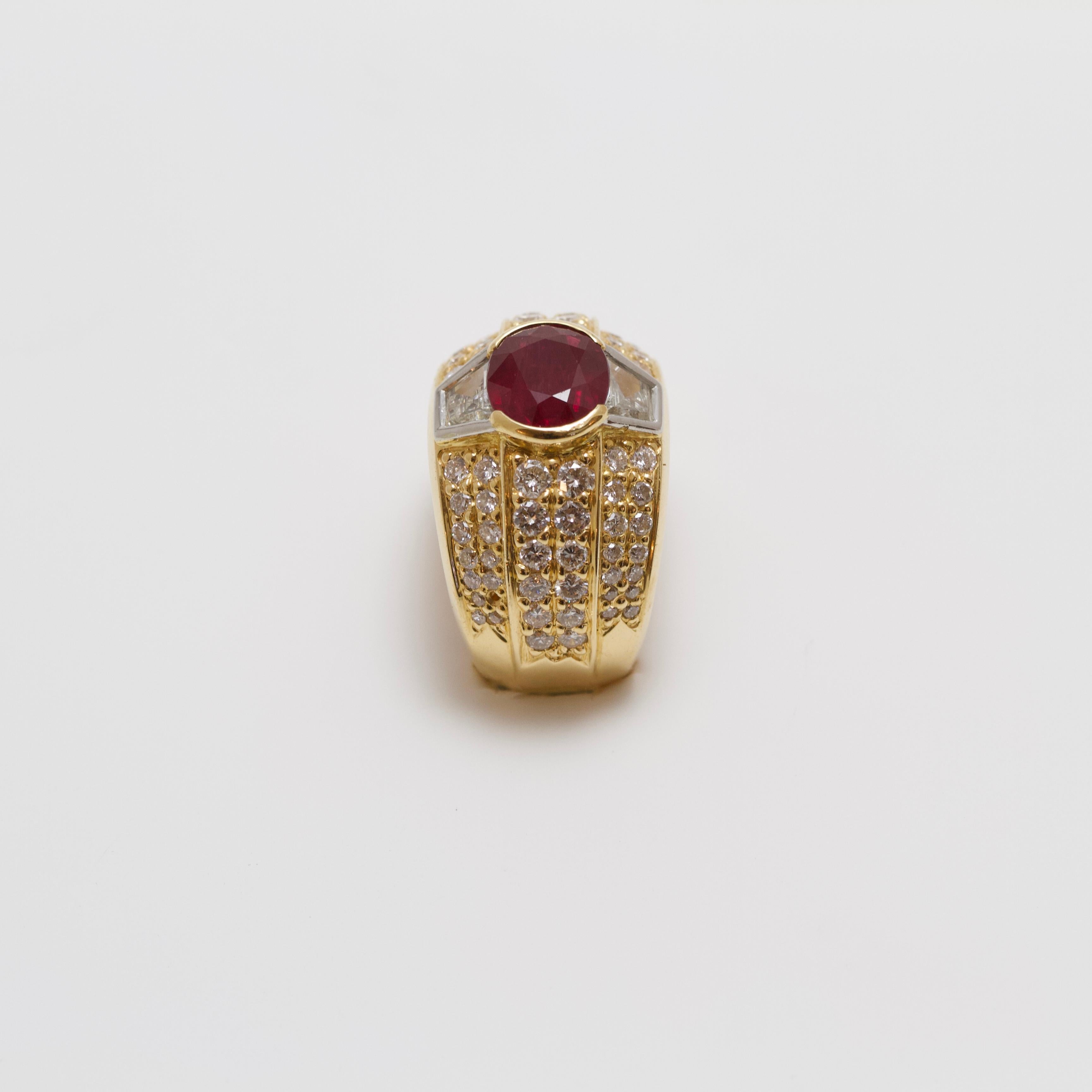 Modern Ruby and Diamonds Dome Ring made in France For Sale