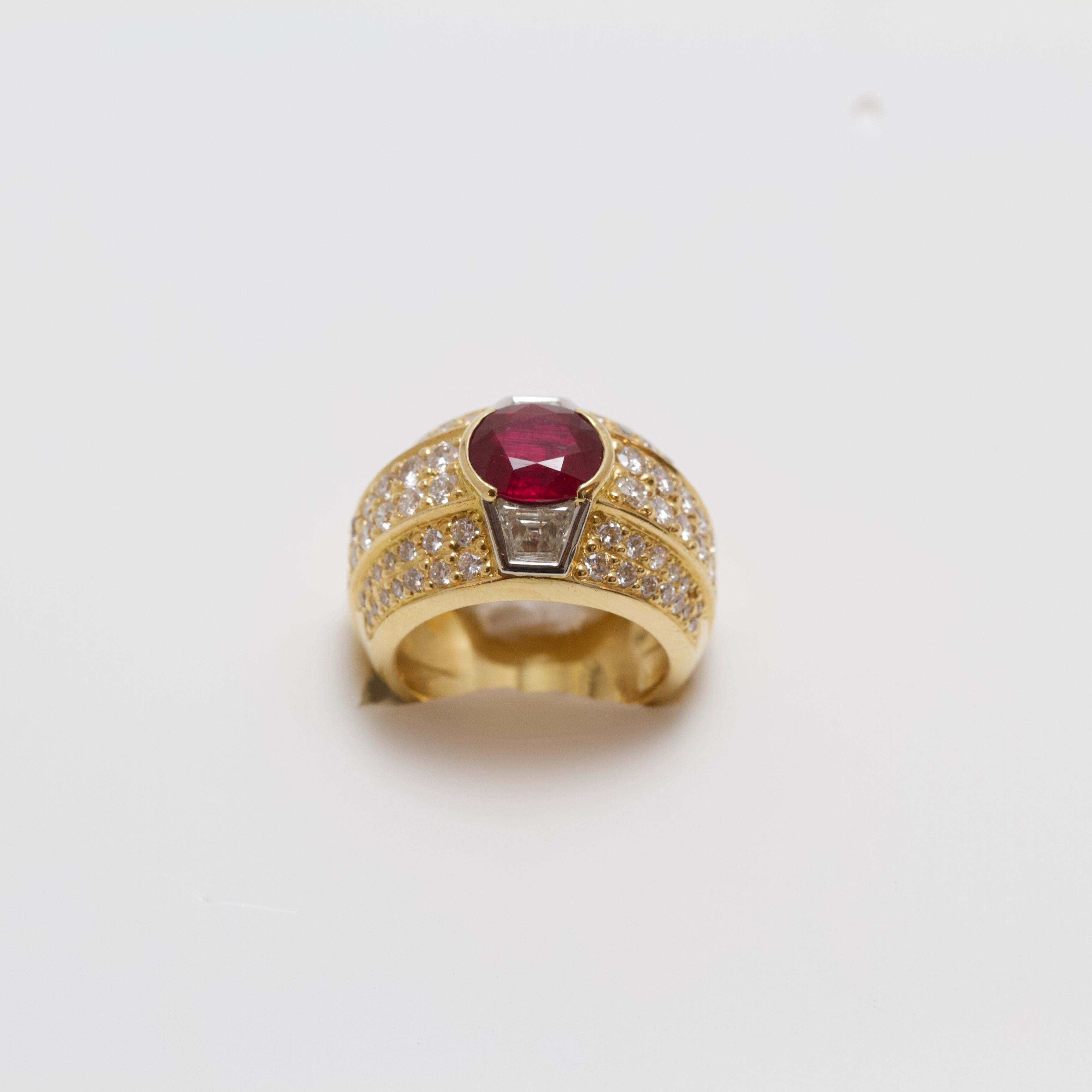 Women's or Men's Ruby and Diamonds Dome Ring made in France For Sale