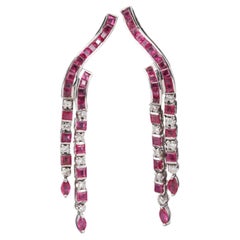 Ruby and Diamonds Drop Earrings, Minimalist Crystal Earring Set
