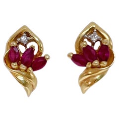 Ruby and Diamonds Earrings .3 Carats set in 18k Gold