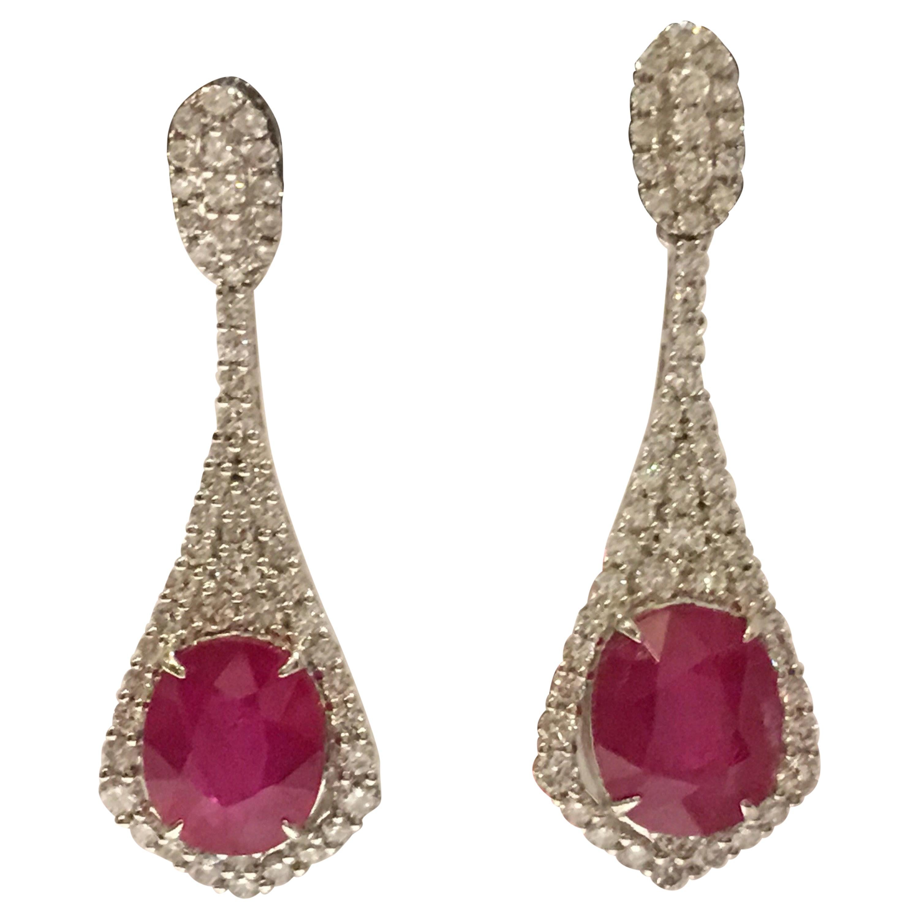 Ruby and Diamonds Earrings Set in 18 Karat White Gold For Sale