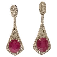 Ruby and Diamonds Earrings Set in 18 Karat White Gold