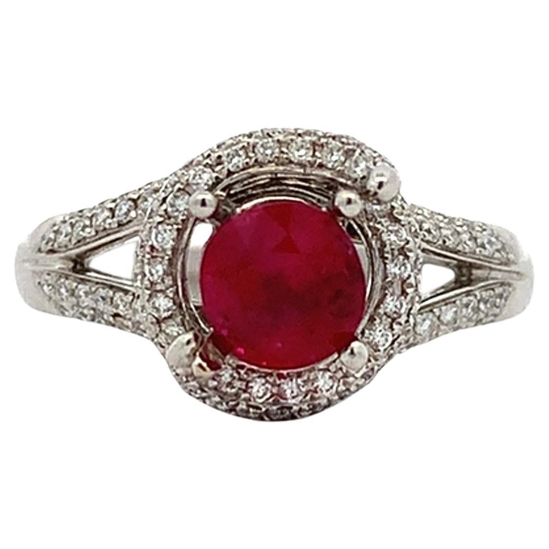 Ruby and diamonds engagement ring 18k white gold