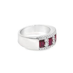 Late- Victorian Style Ruby and Diamond Ladies Ring Set in 18K White Gold