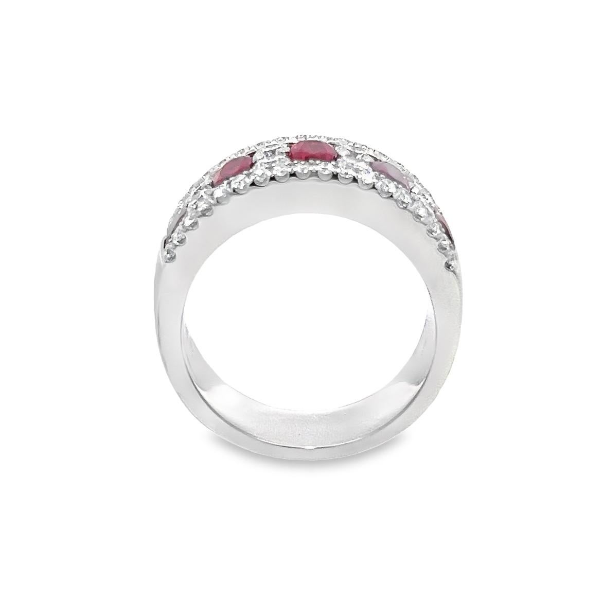 Late Victorian Late- Victorian Style Ruby and Diamond Ladies Ring Set in 18K White Gold For Sale