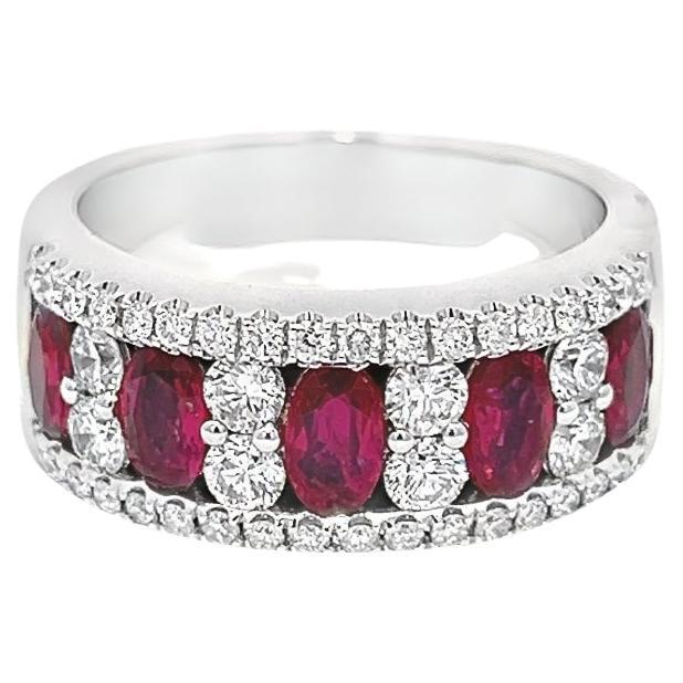 Late- Victorian Style Ruby and Diamond Ladies Ring Set in 18K White Gold For Sale