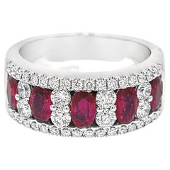 Late- Victorian Style Ruby and Diamond Ladies Ring Set in 18K White Gold