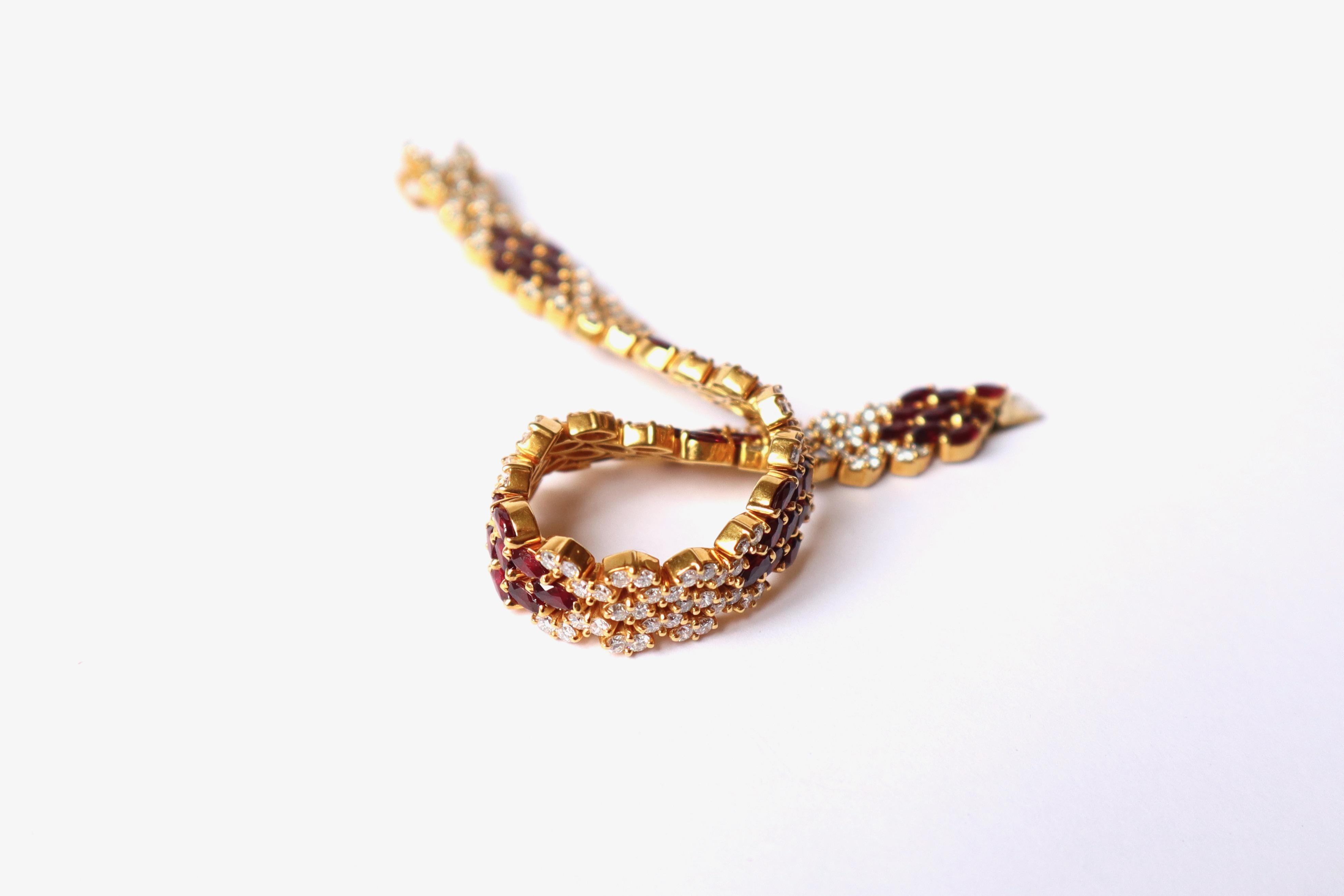 Ruby and Diamonds Paved Bracelet in 18 Carat Yellow Gold For Sale 2