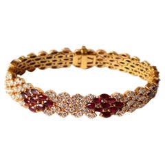 Retro Ruby and Diamonds Paved Bracelet in 18 Carat Yellow Gold