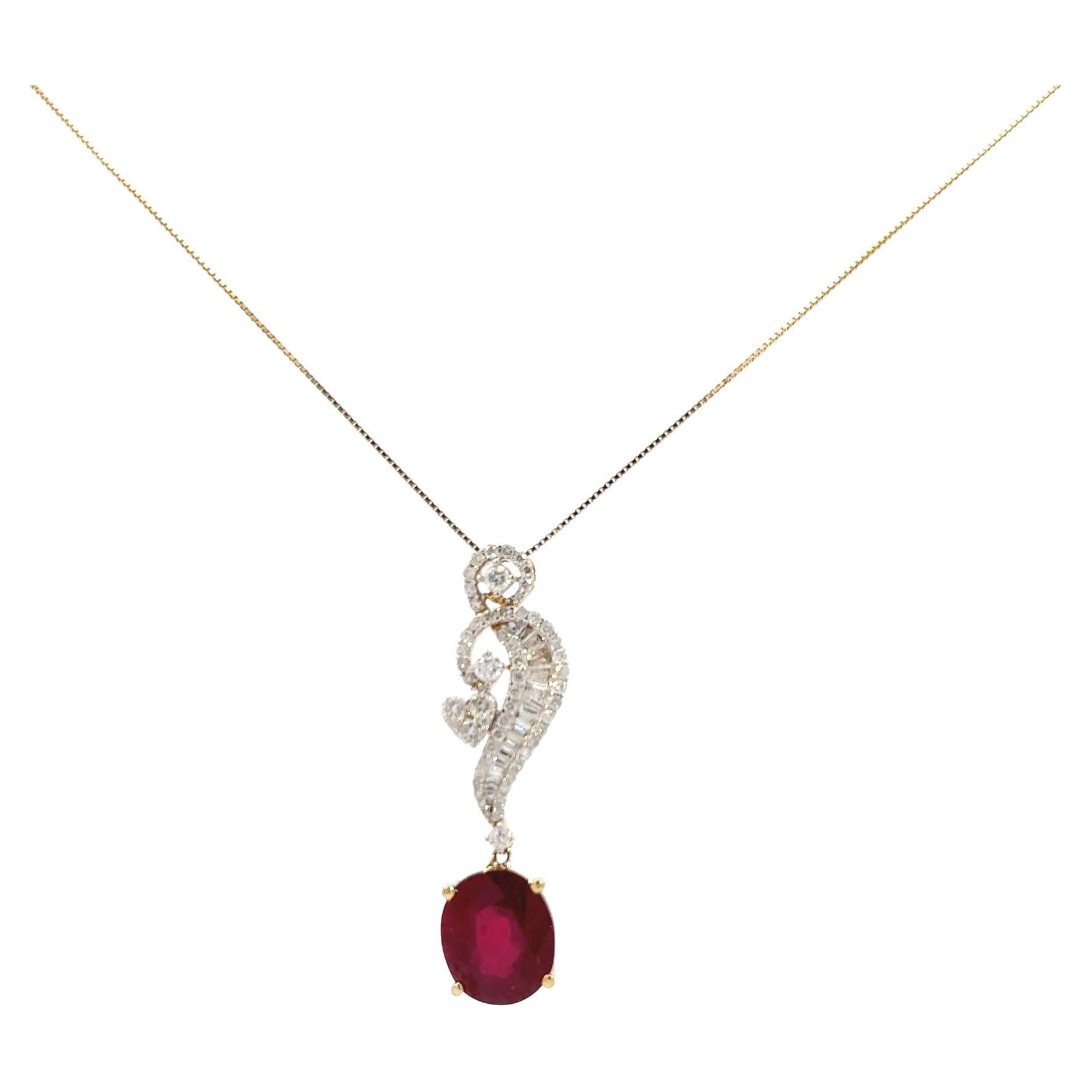 Rubin- und Diamanten-Anhänger-Halskette aus 18 Karat Gold