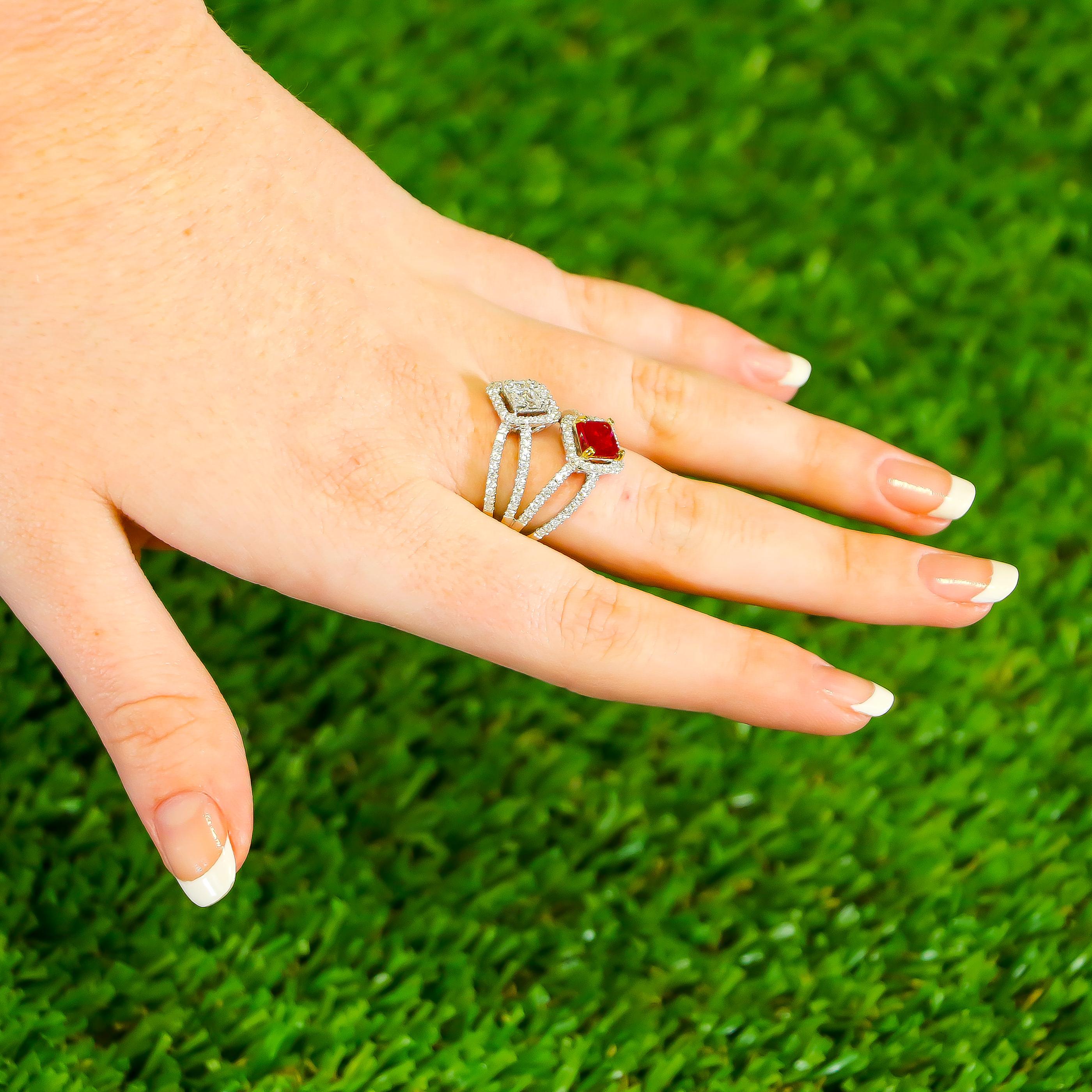 Rubin- und Diamant-Ring aus 18 Karat Gold (Art nouveau)