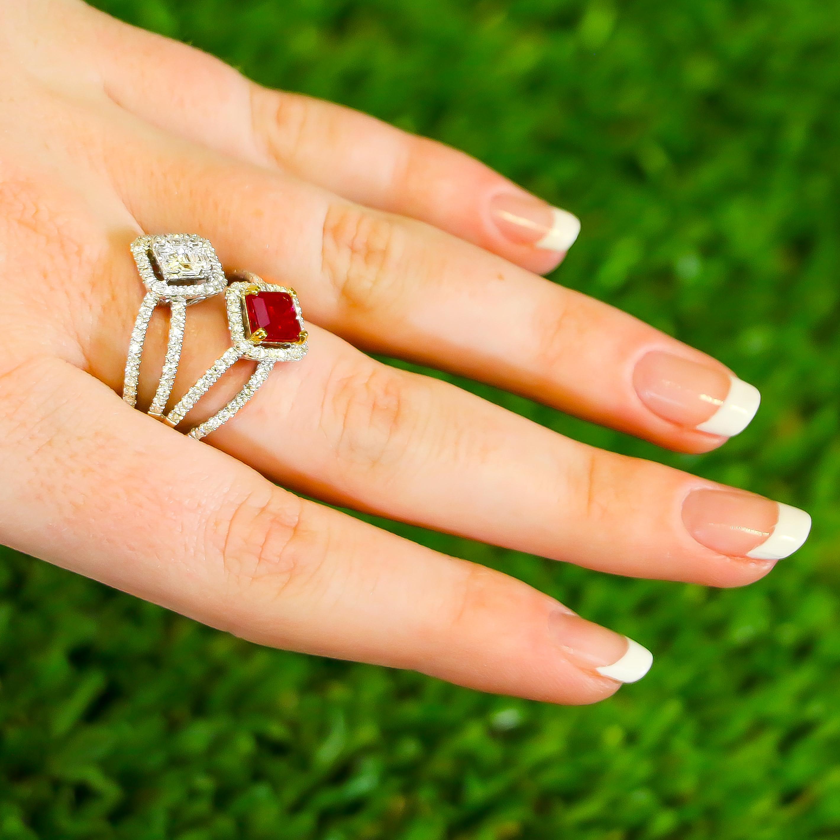 Rubin- und Diamant-Ring aus 18 Karat Gold (Gemischter Schliff)