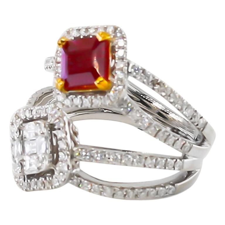 Ruby and Diamonds Ring 18 Karat Gold