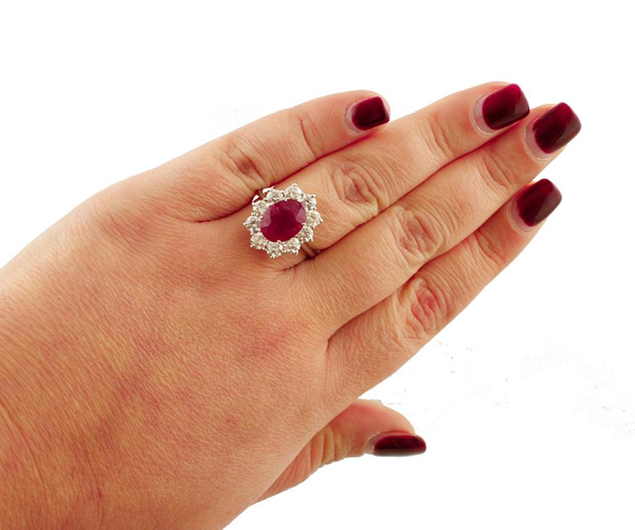 Round Cut Ruby and Diamonds Ring