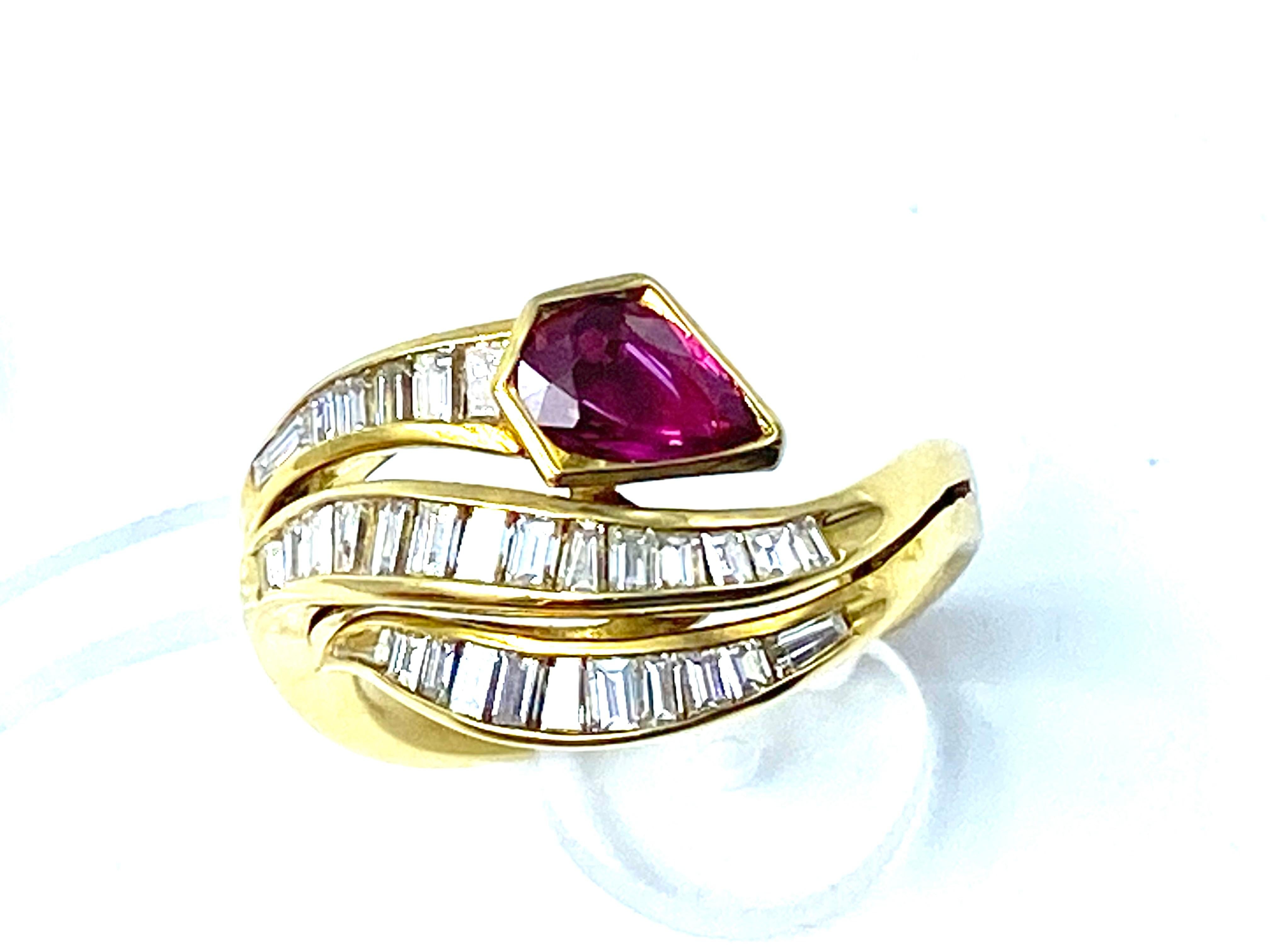 Brilliant Cut Ruby and Diamonds Snake Ring For Sale