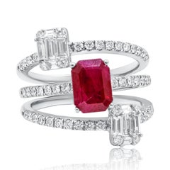 Ruby and Diamonds Three-Row Ring