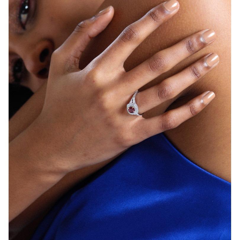 Anillo Halo de Rubí y Doble Diamante de 1,20 ct en venta 1
