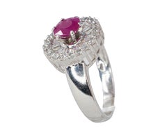 Ruby and Double Halo Mixed-Cut Diamond Ring