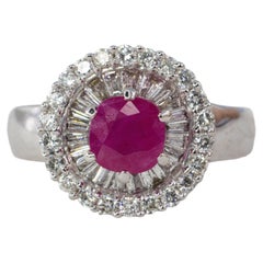 Ruby and Double Halo Mixed-Cut Diamond Ring