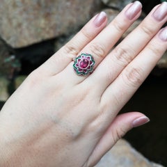 Ruby and Emerald Ring set in 18K White Gold Settings