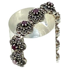 Bracciale a maglie in sterling con rubini e marcasite