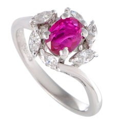 Vintage Ruby and Marquise Diamond Platinum Ring