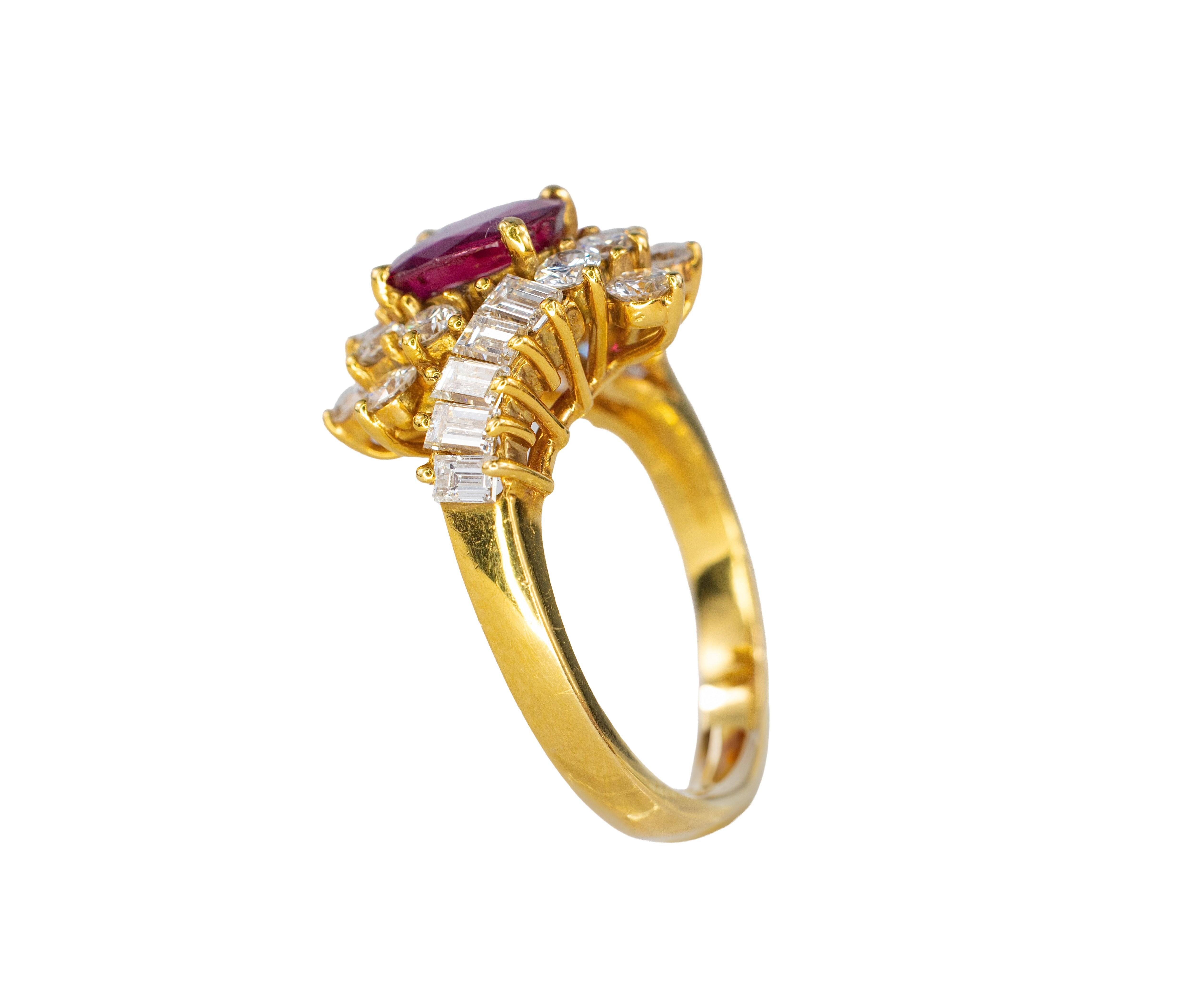 Ruby And Mixed-cut Diamond Cluster Ballerina Ring - image 3
