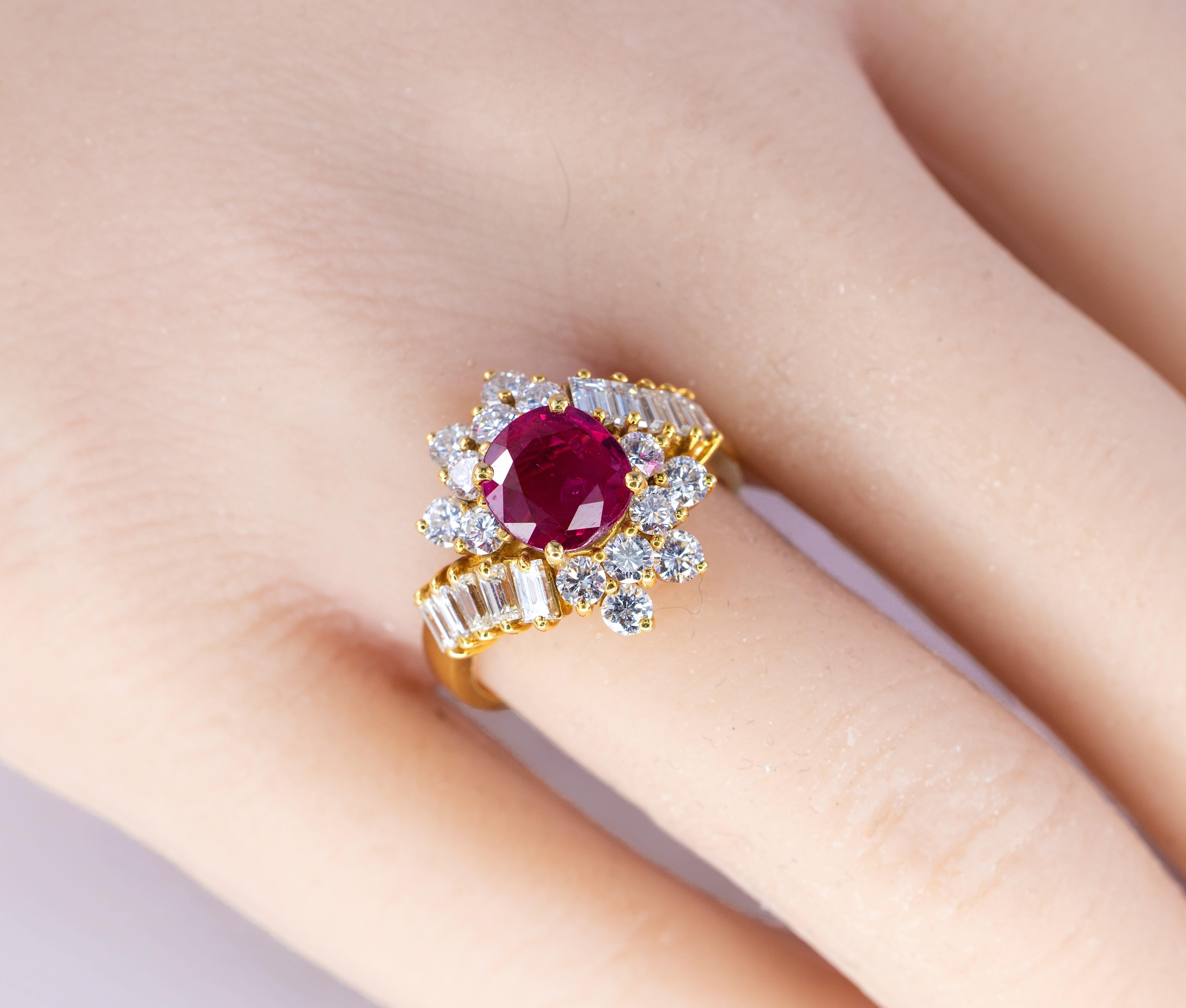 Ruby And Mixed-cut Diamond Cluster Ballerina Ring - image 6