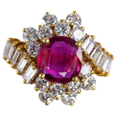 Ruby and Mixed-Cut Diamond Cluster Ballerina Ring