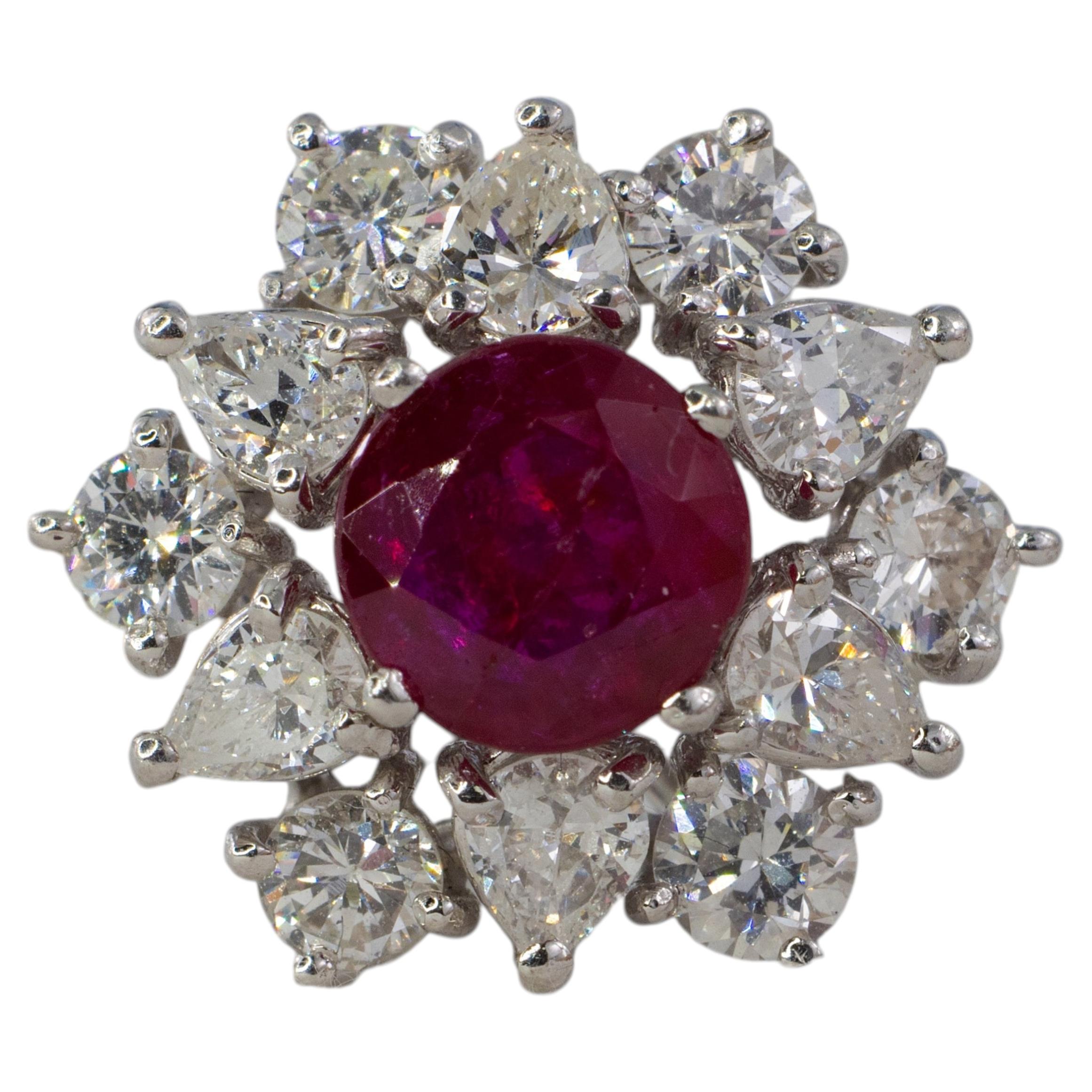 Ruby and Mixed-Cut Diamond Floral Cluster Ring