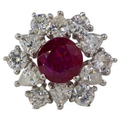 Ruby and Mixed-Cut Diamond Floral Cluster Ring