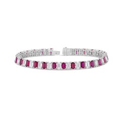 Red Ruby and Colorless Natural Diamond Platinum Tennis Bracelet
