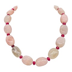 Ruby and Natural Morganite Pearl Choker Necklaces with Pink Silver Clasp
