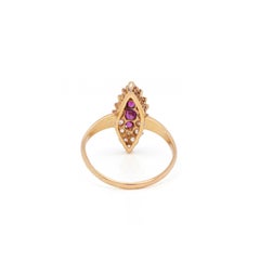 Ruby and Old Cut Diamond 18 Carat Yellow Gold Marquise Shape Cluster Ring