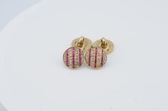 Ruby and Old Cut Diamond Cufflinks in 14K Yellow Gold