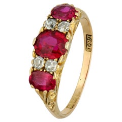 Ruby and Old Cut Diamonds Antique 18 Karat Gold Ring