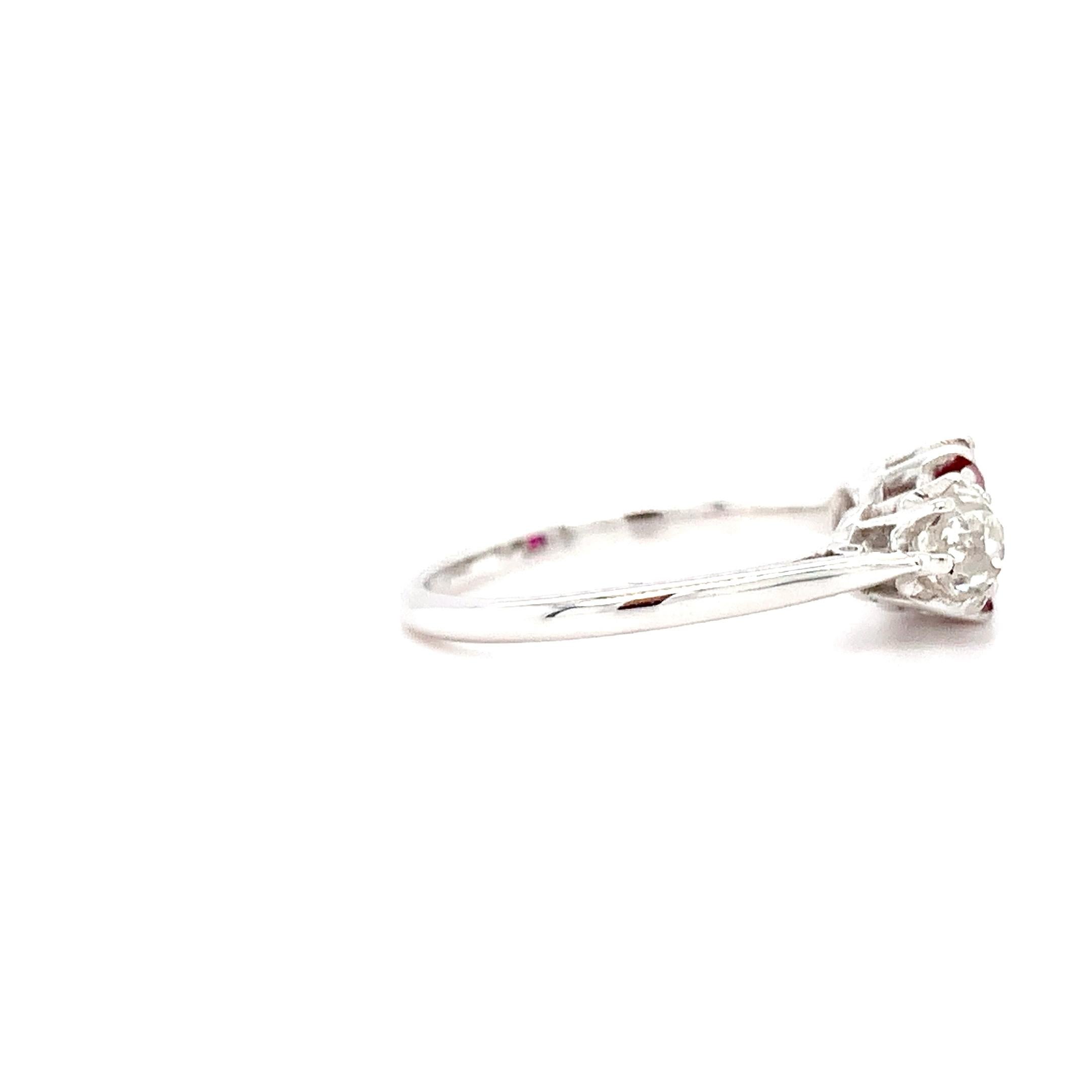 Women's Ruby and old cut diamonds trilogy engagement ring platinum For Sale