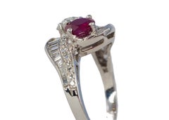 Ruby and Old European Cut Diamond Bypass Cocktail Ring
