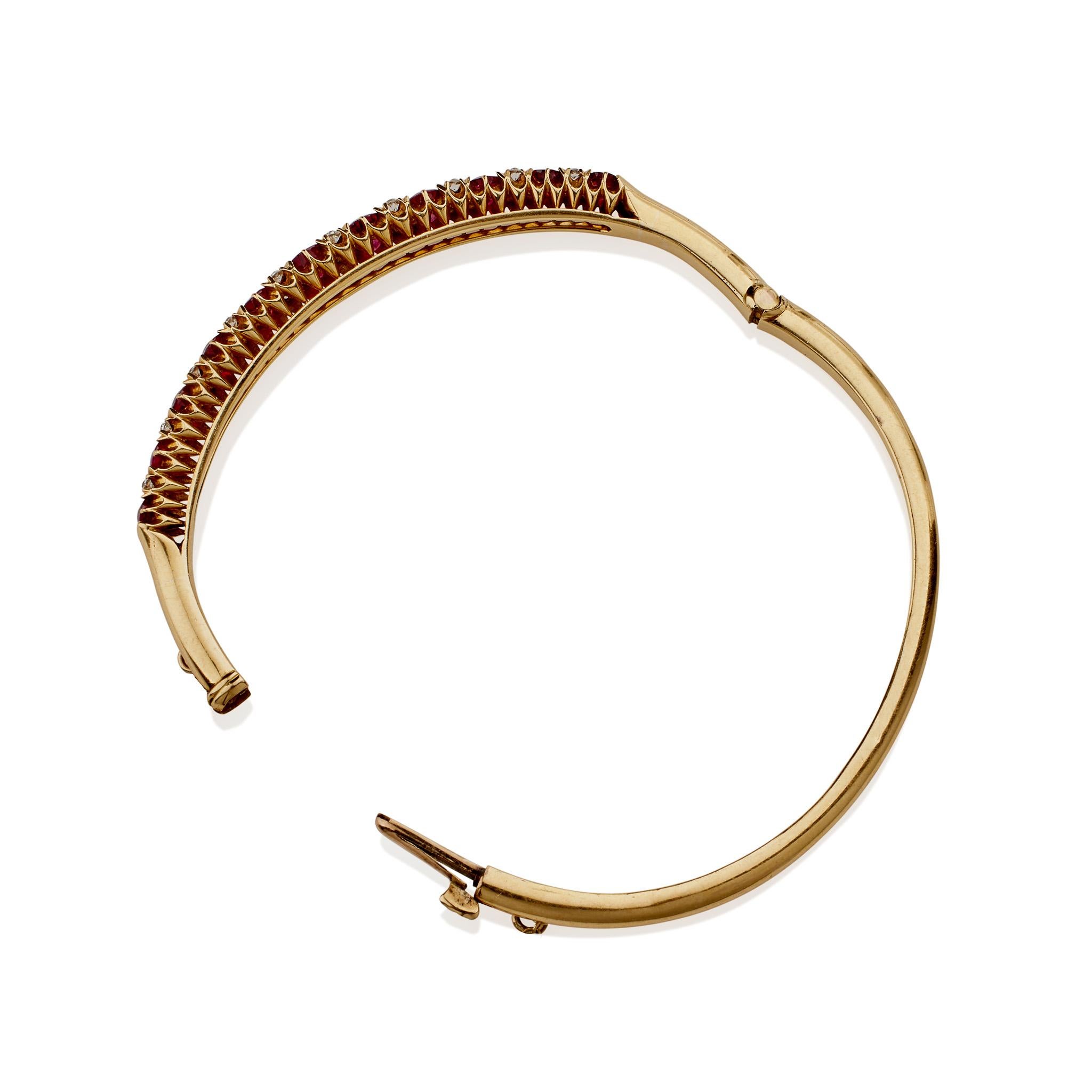 Women's or Men's Ruby and Old Mine-cut Diamond Bangle Bracelet For Sale