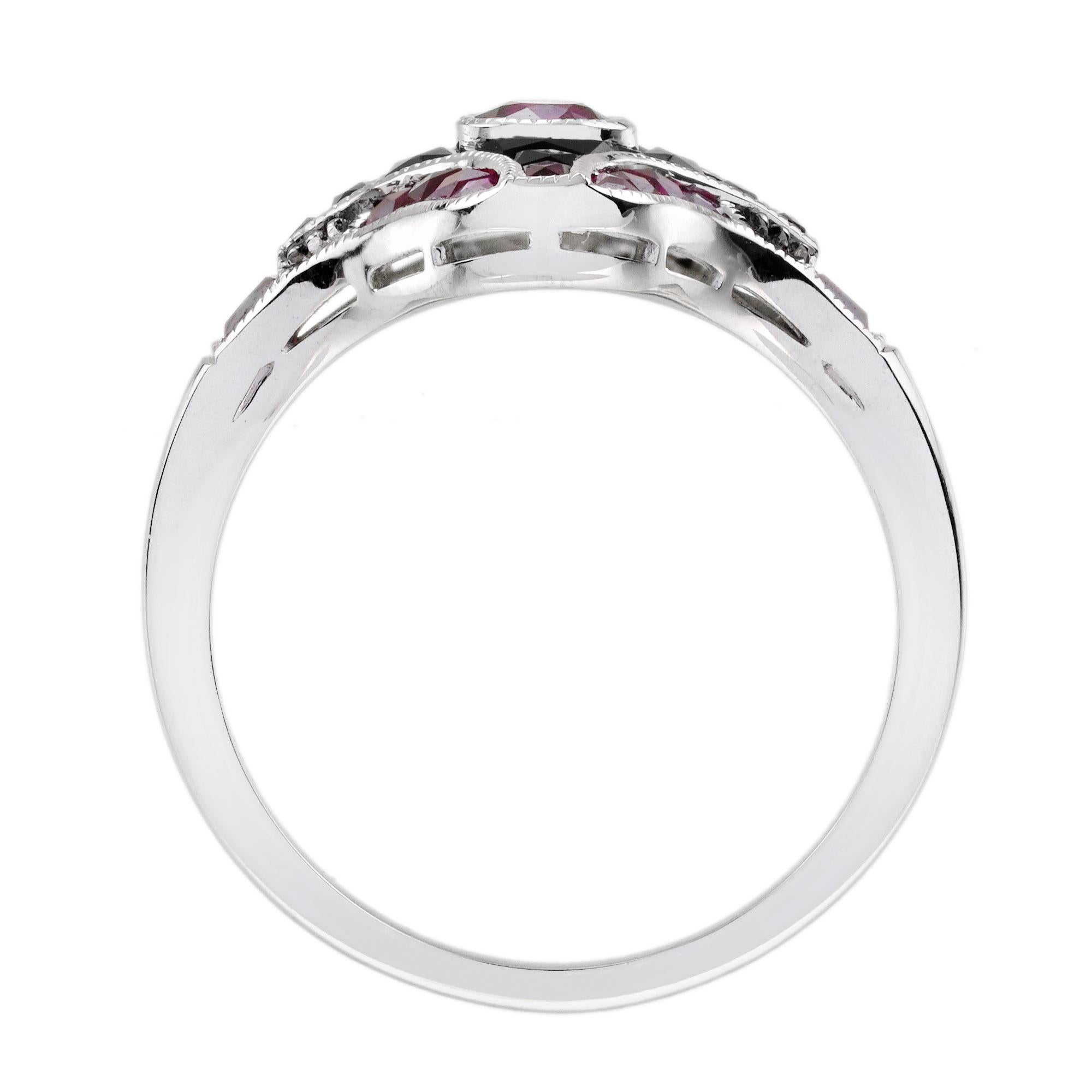 Ruby and Onyx Art Deco Style Ring in 14K White Gold For Sale 3
