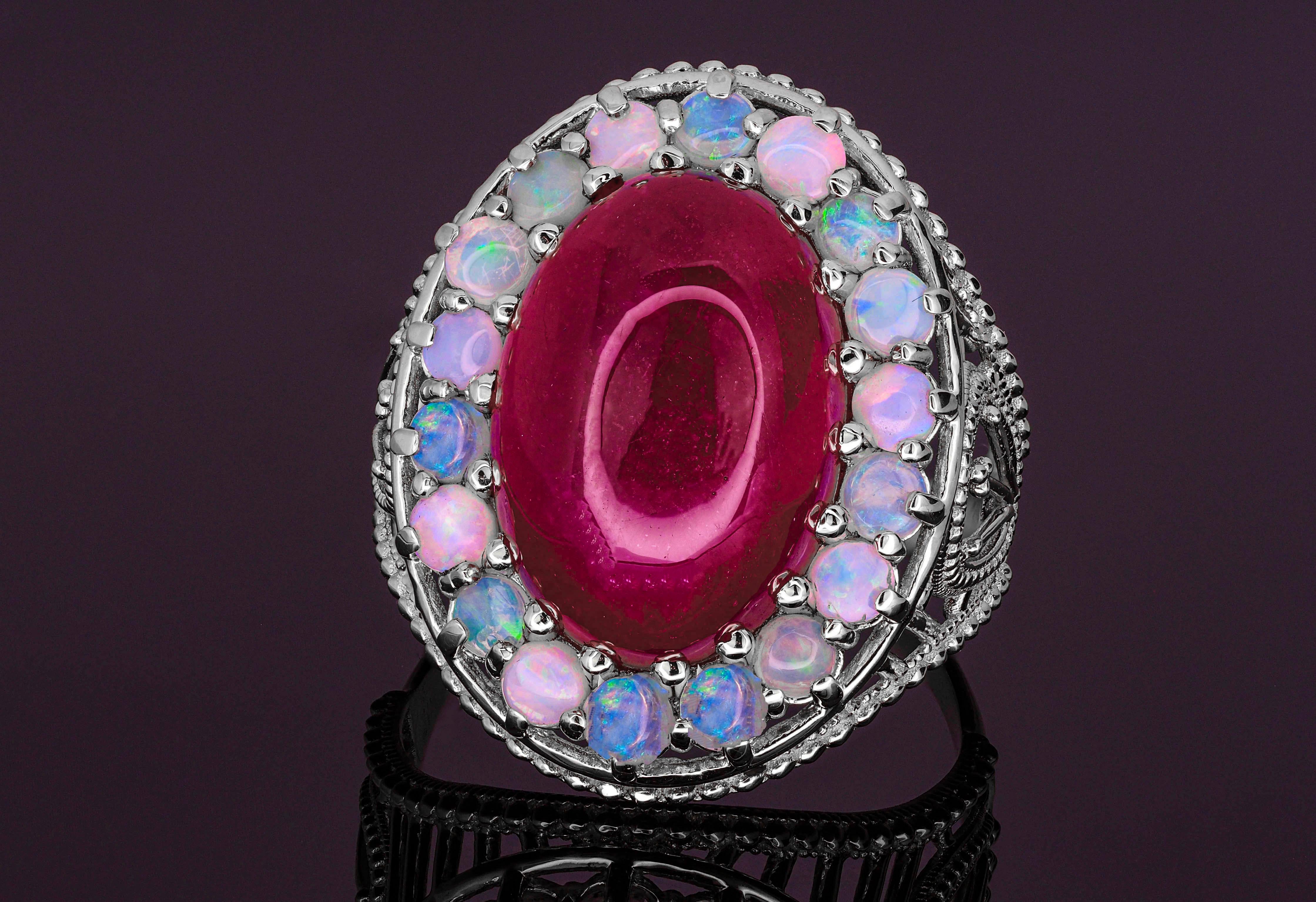 For Sale:  Ruby and Opals Massive Ring 9
