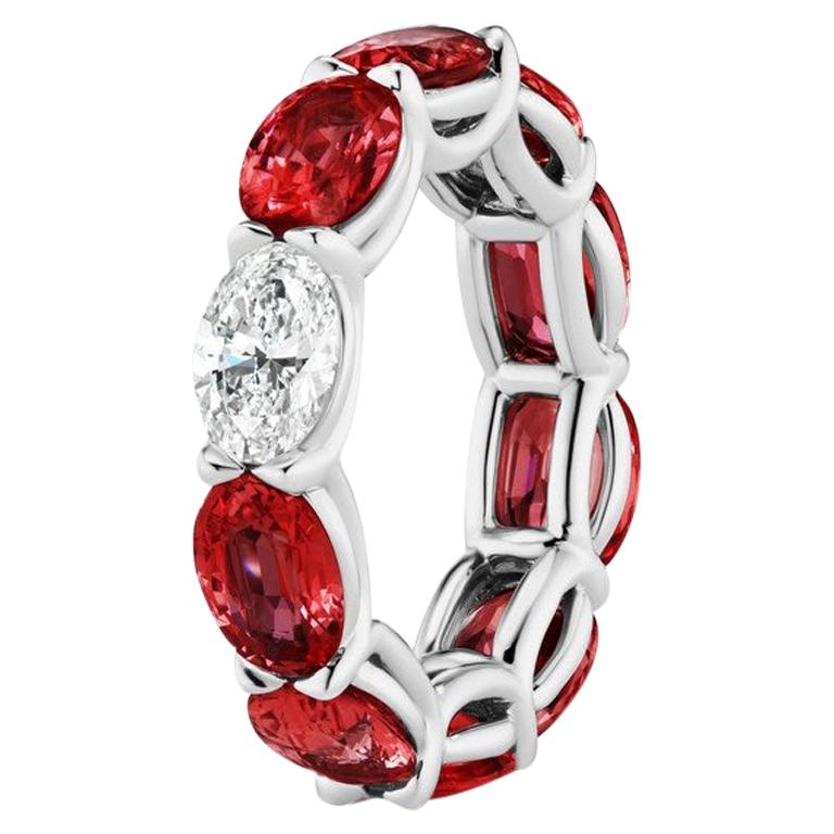 Ruby and Oval Diamond Eternity Band Ring For Sale
