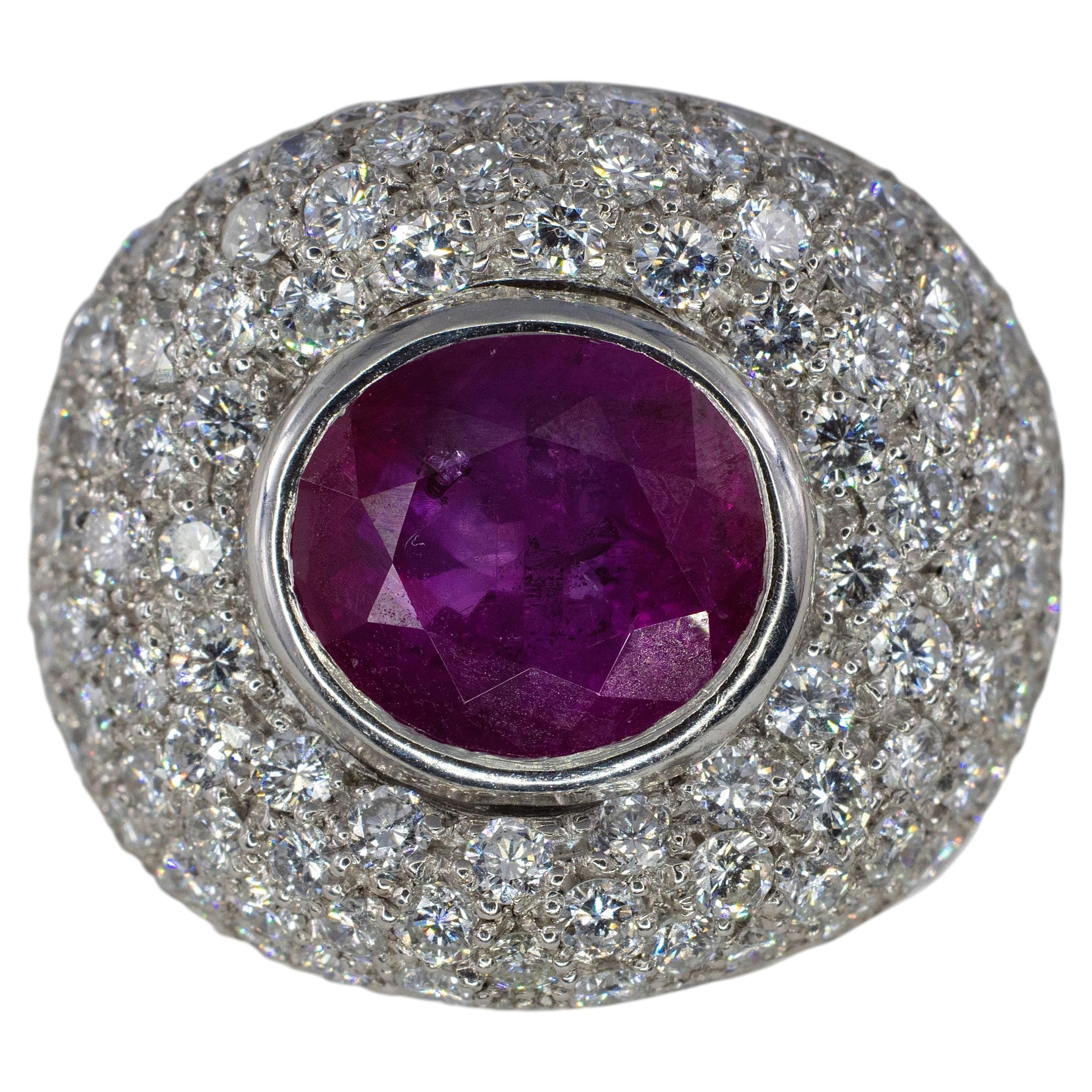 Ruby and Pavé Diamond Statement Dome Ring For Sale